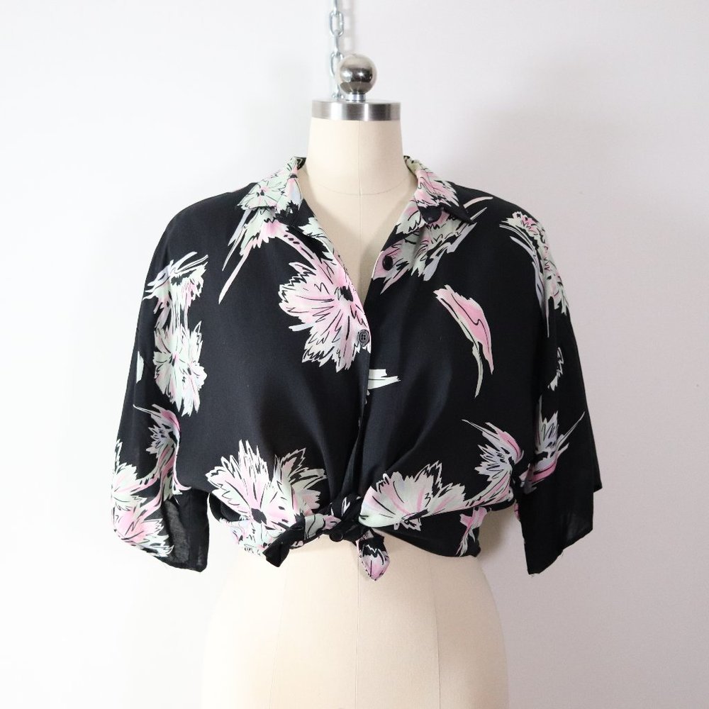 ❌SOLD❌vintage 80s tropical palm print button shirt - Picture 1 of 8